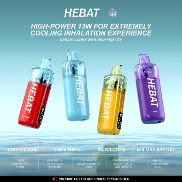 Hebat 喜貝 15000Puffs 一次性電子煙｜戶外野營社交｜具備細膩擊喉層次與持久恆定釋放感